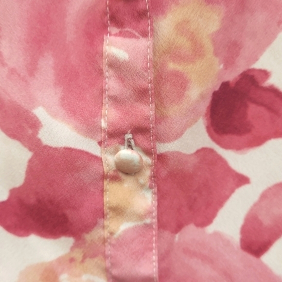 LOFT Ann Taylor Burnt Orange floral Ruffle neckline button Sleeveless Blouse M - Picture 3 of 8